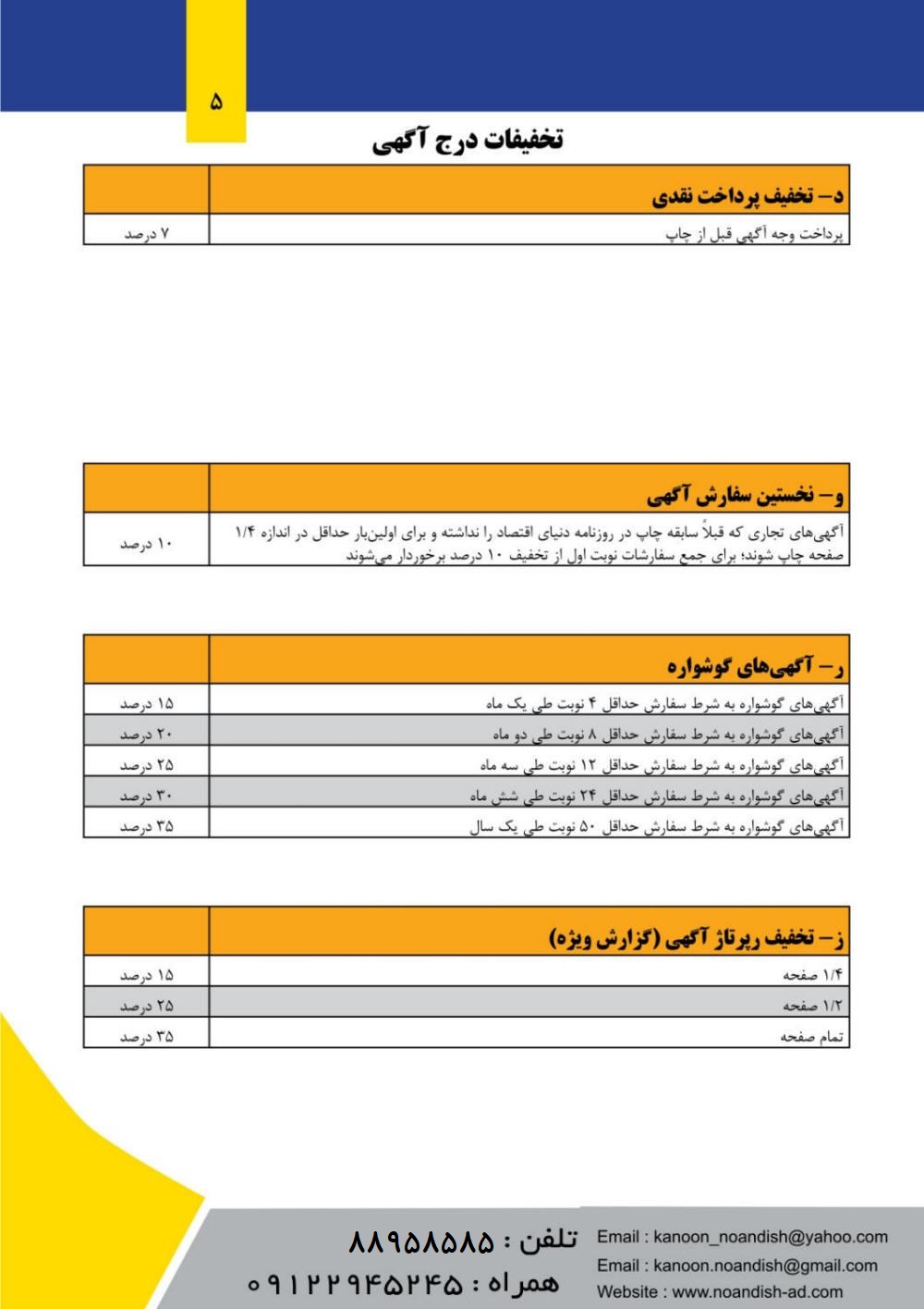 تخفیفات آگهی روزنامه دنیای اقتصاد